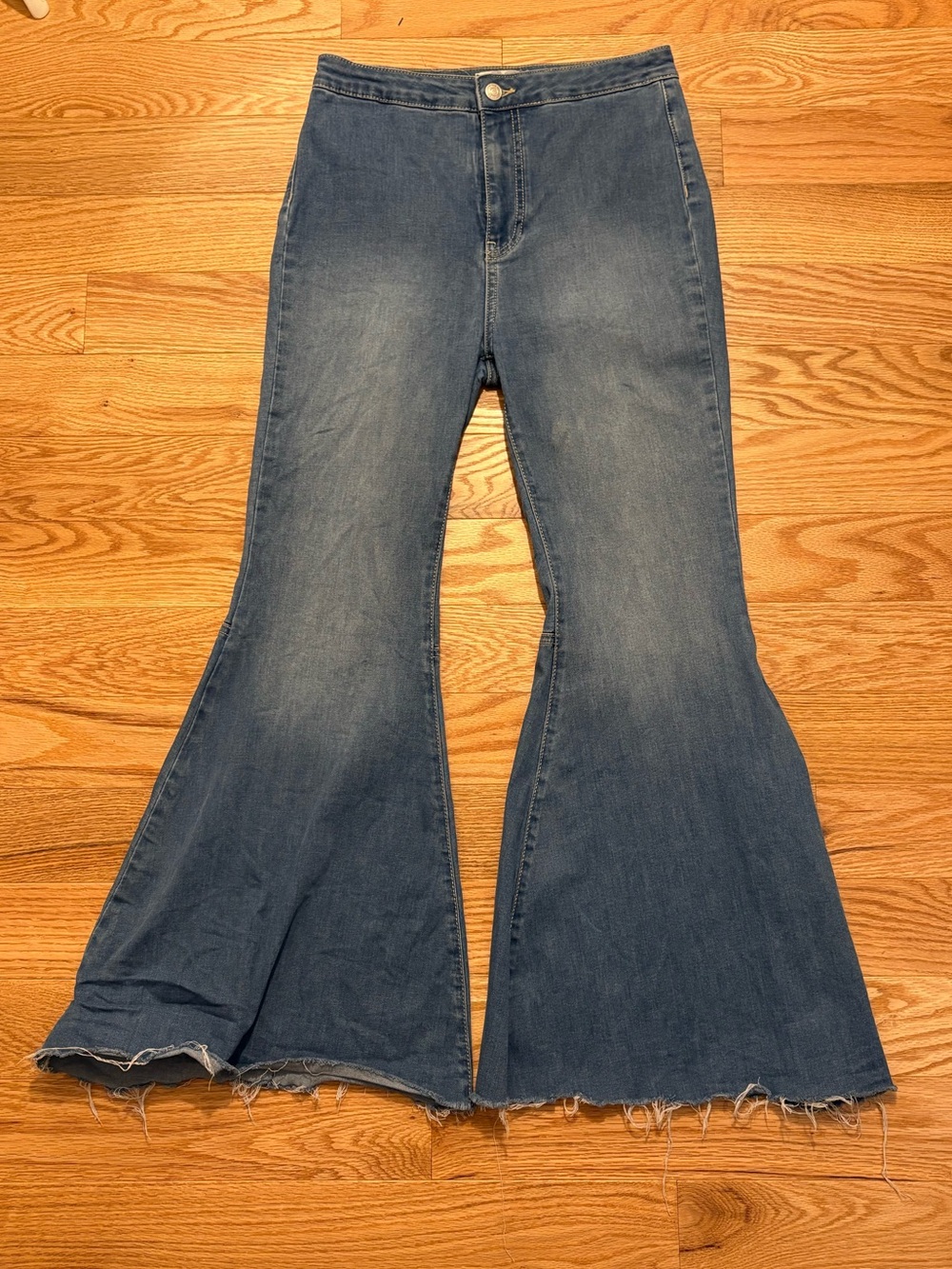 Free People Medium Blue Wash High-Rise Wide-Leg Flared Jeans
